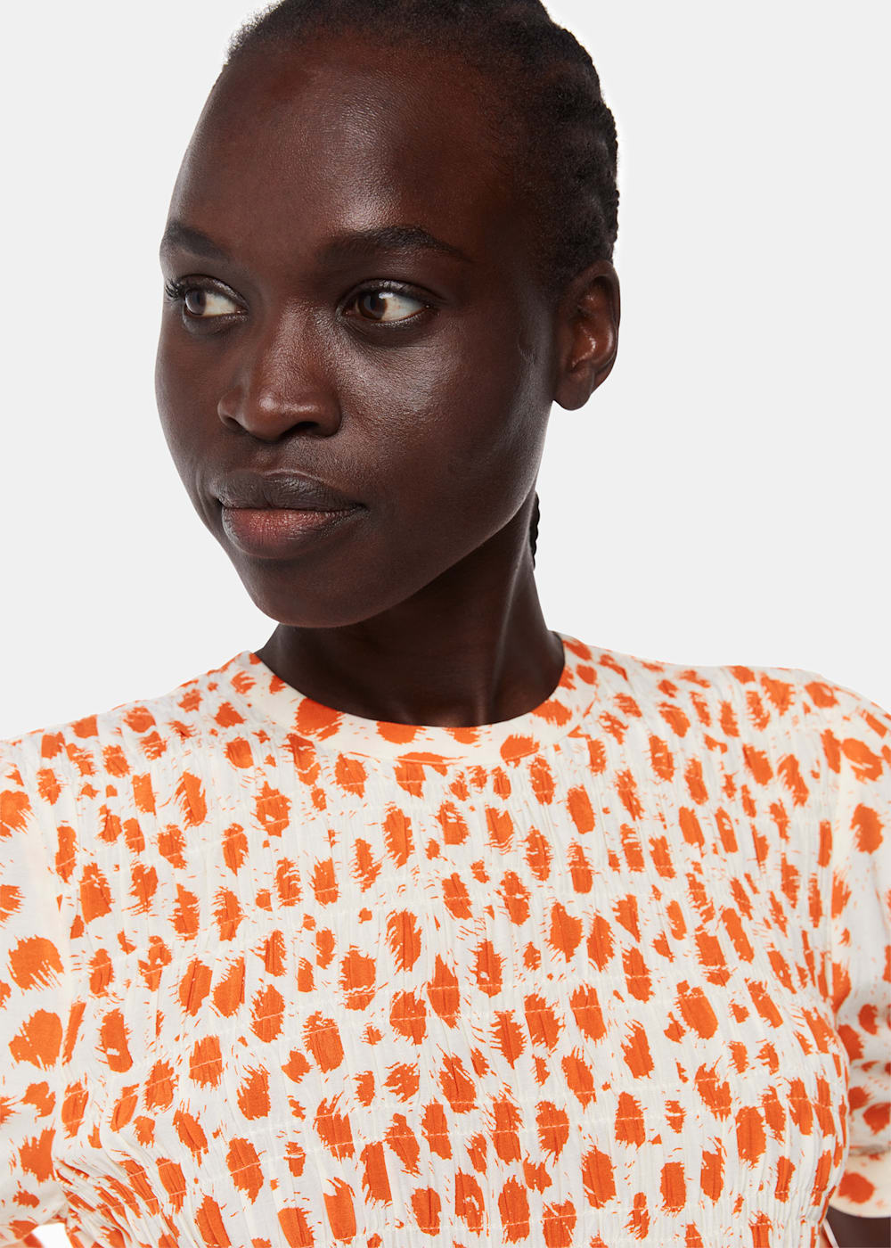 Orange Multi Spot Shirred Midi Dress WHISTLES Whistles UK